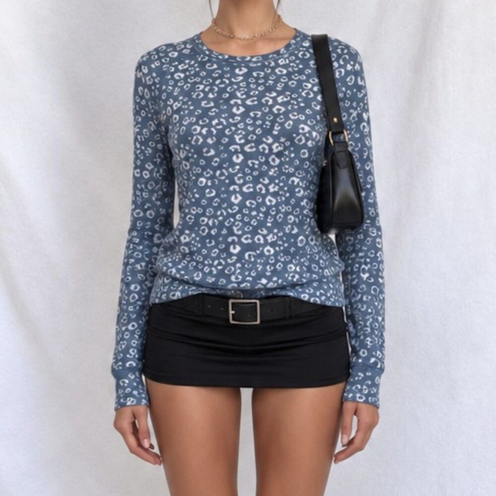 Vintage Y2K Blue White Printed Wool Blend Crewneck Knit Sweater Top Size XS/S